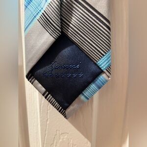 Zianni Gold Label Collection Blue and Black Plaid Tie